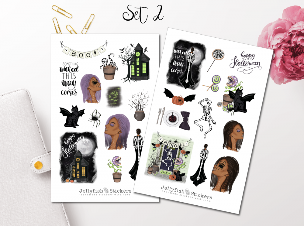 Mädchen Halloween Hexe Sticker Set